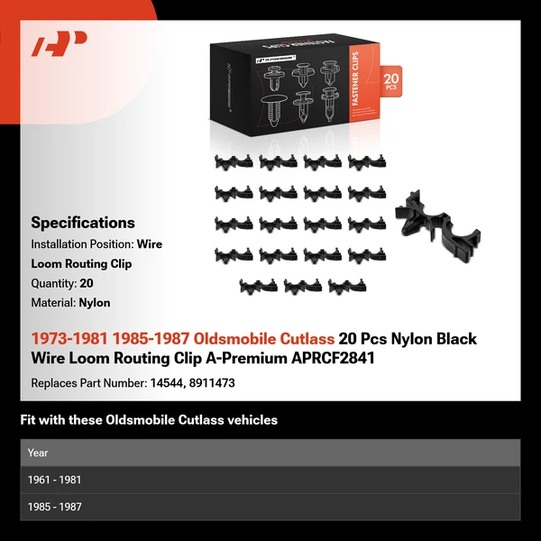 1973-1981 1985-1987 Oldsmobile Cutlass 20 Pcs Nylon Black Wire Loom Routing Clip A-Premium APRCF2841