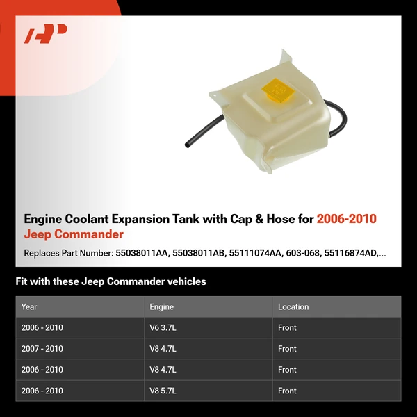 Engine Coolant Expansion Tank with Cap & Hose for 2006-2010 Jeep Commander