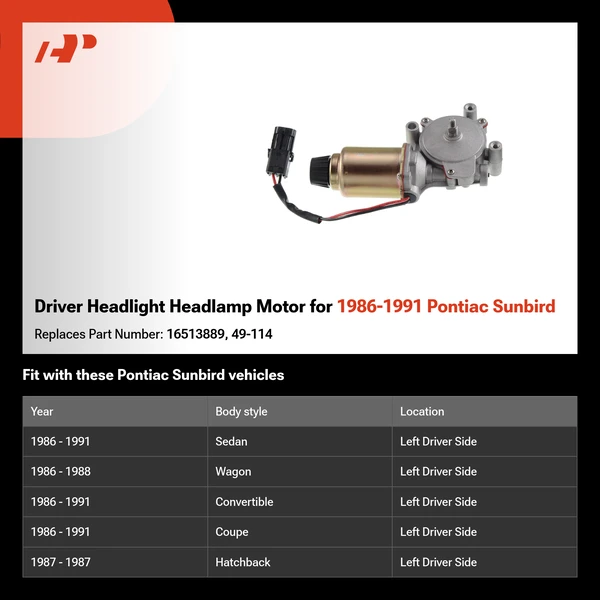 Driver Headlight Headlamp Motor for 1986-1991 Pontiac Sunbird