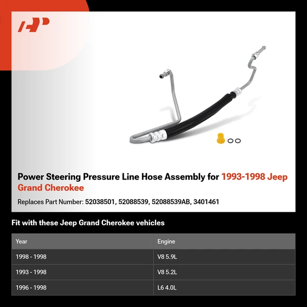 Power Steering Pressure Line Hose Assembly for 1993-1998 Jeep Grand Cherokee