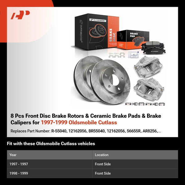 8 Pcs Front Disc Brake Rotors & Ceramic Brake Pads & Brake Calipers for 1997-1999 Oldsmobile Cutlass