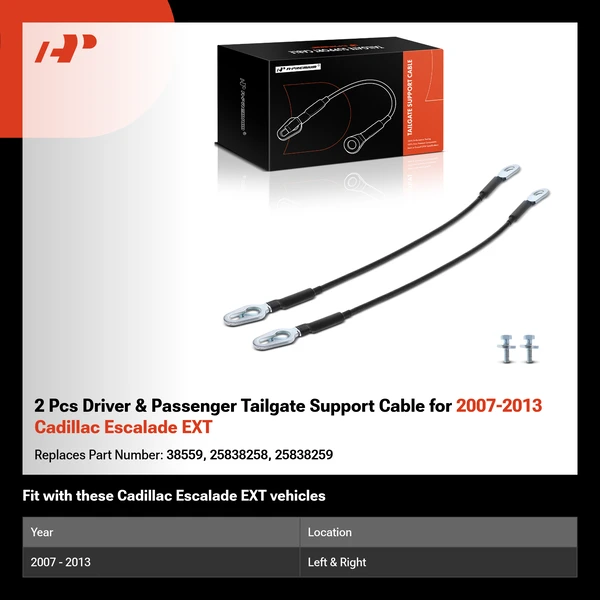 2 Pcs Driver & Passenger Tailgate Support Cable for 2007-2013 Cadillac Escalade EXT