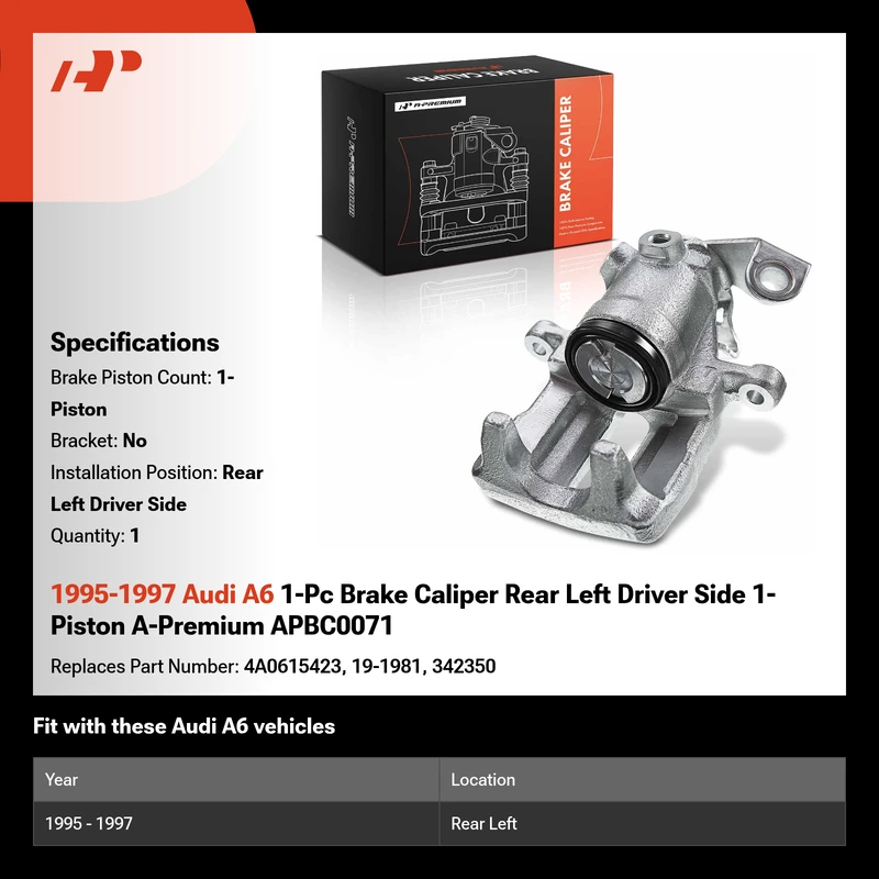 1995-1997 Audi A6 1-Pc Brake Caliper Rear Left Driver Side 1-Piston A-Premium APBC0071