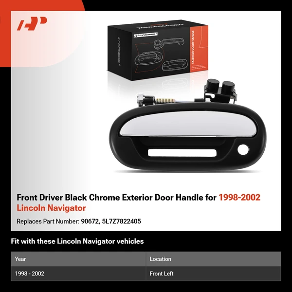 Front Driver Black Chrome Exterior Door Handle for 1998-2002 Lincoln Navigator