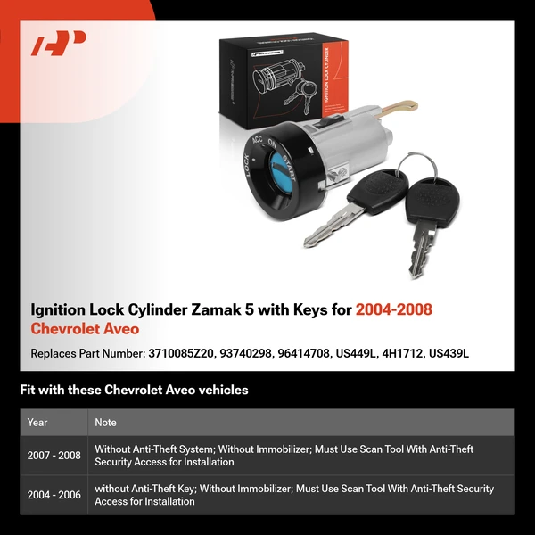 Ignition Lock Cylinder Zamak 5 with Keys for 2004-2008 Chevrolet Aveo