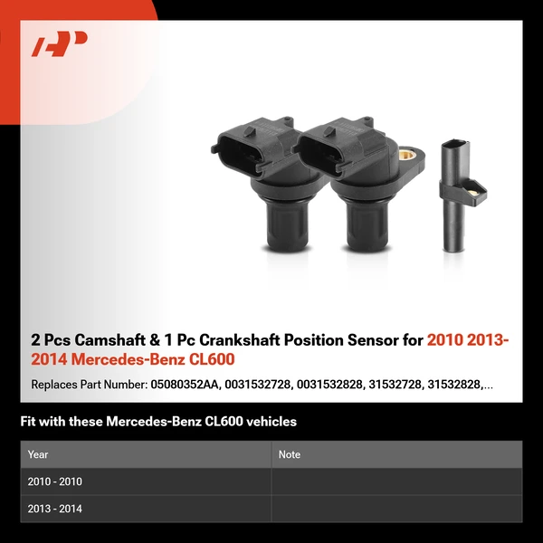 2 Pcs Camshaft & 1 Pc Crankshaft Position Sensor for 2010 2013-2014 Mercedes-Benz CL600