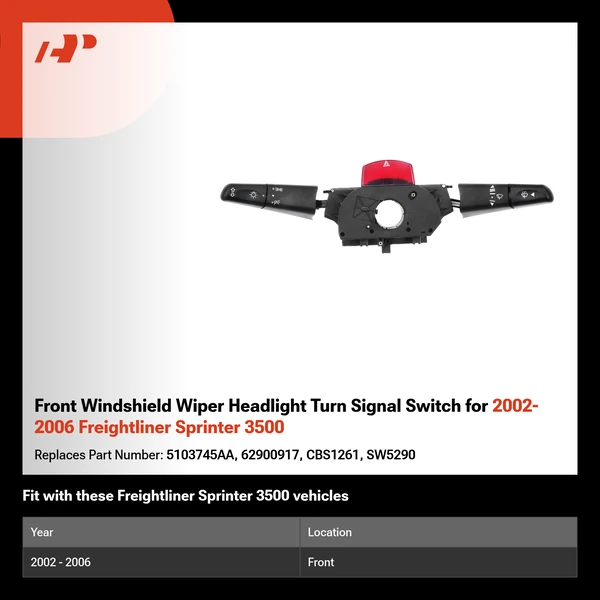 Front Windshield Wiper Headlight Turn Signal Switch for 2002-2006 Freightliner Sprinter 3500