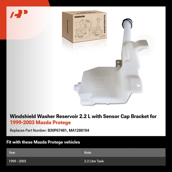 Windshield Washer Reservoir 2.2 L with Sensor Cap Bracket for 1999-2003 Mazda Protege