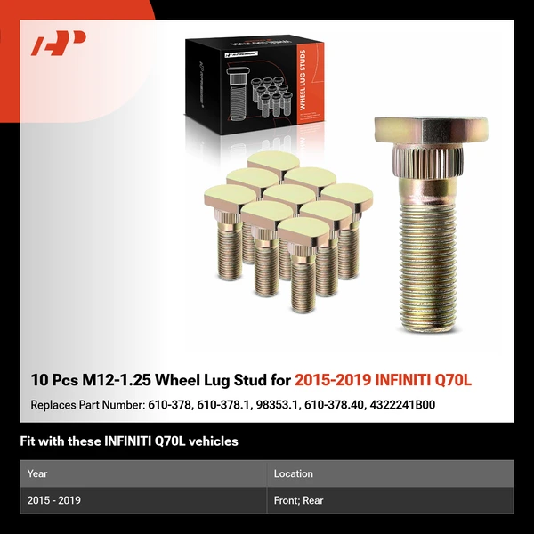 10 Pcs M12-1.25 Wheel Lug Stud for 2015-2019 INFINITI Q70L