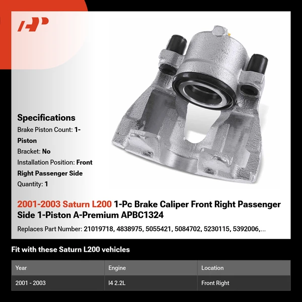 2001-2003 Saturn L200 1-Pc Brake Caliper Front Right Passenger Side 1-Piston A-Premium APBC1324