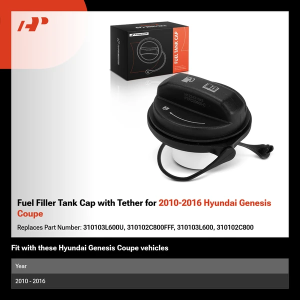 Fuel Filler Tank Cap with Tether for 2010-2016 Hyundai Genesis Coupe
