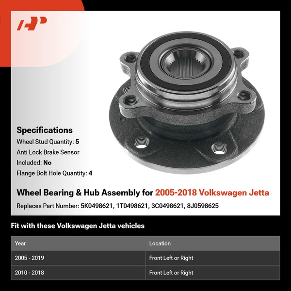 Wheel Bearing & Hub Assembly for 2005-2018 Volkswagen Jetta