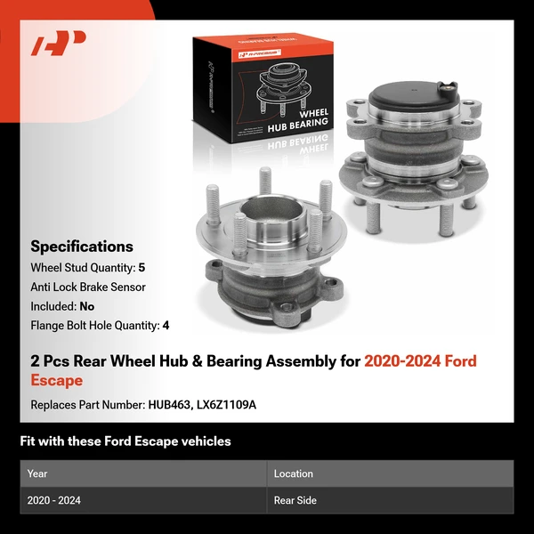 2 Pcs Rear Wheel Hub & Bearing Assembly for 2020-2024 Ford Escape