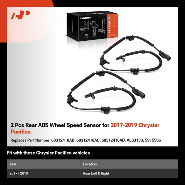 2 Pcs Rear ABS Wheel Speed Sensor for 2017-2019 Chrysler Pacifica