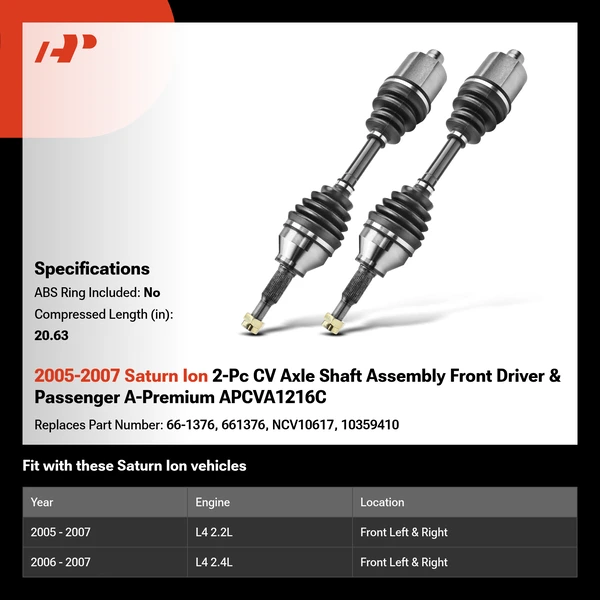 2005-2007 Saturn Ion 2-Pc CV Axle Shaft Assembly Front Driver & Passenger A-Premium APCVA1216C