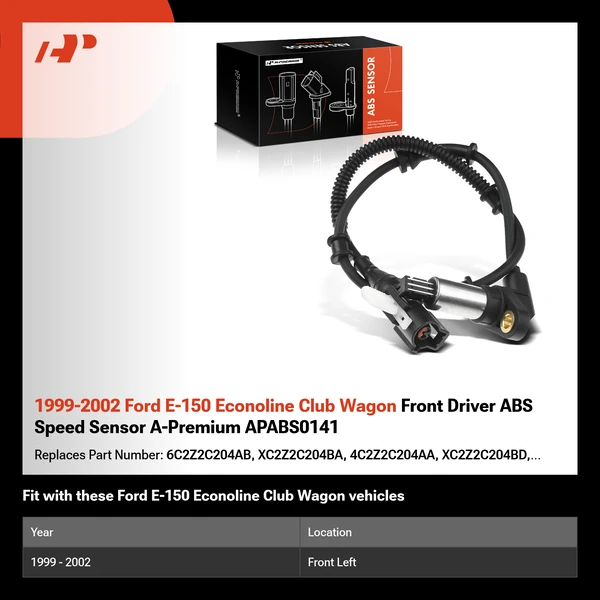 1999-2002 Ford E-150 Econoline Club Wagon Front Driver ABS Speed Sensor A-Premium APABS0141