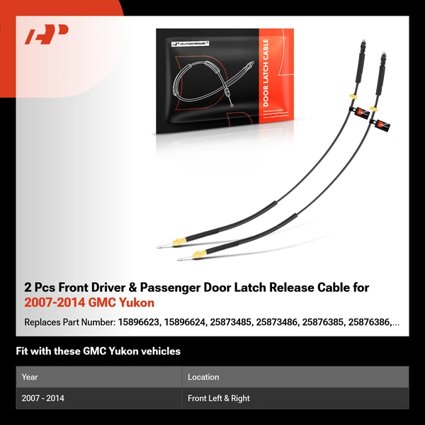 2 Pcs Front Driver & Passenger Door Latch Release Cable for 2007-2014 GMC Yukon