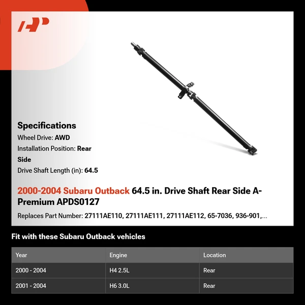 2000-2004 Subaru Outback 64.5 in. Drive Shaft Rear Side A-Premium APDS0127