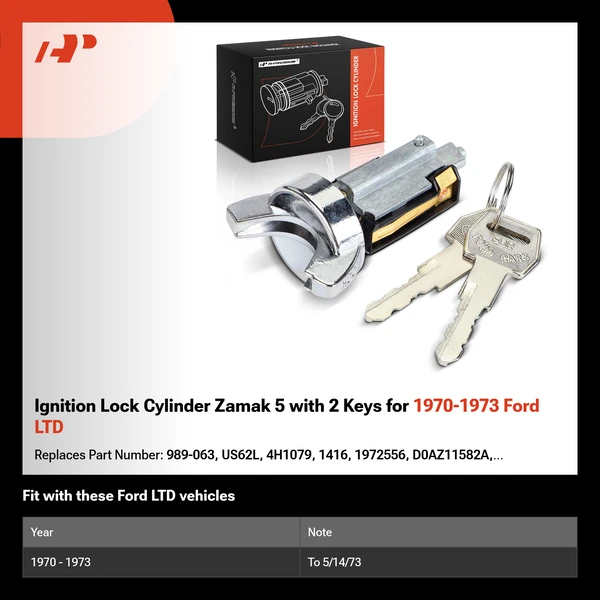 Ignition Lock Cylinder Zamak 5 with 2 Keys for 1970-1973 Ford LTD