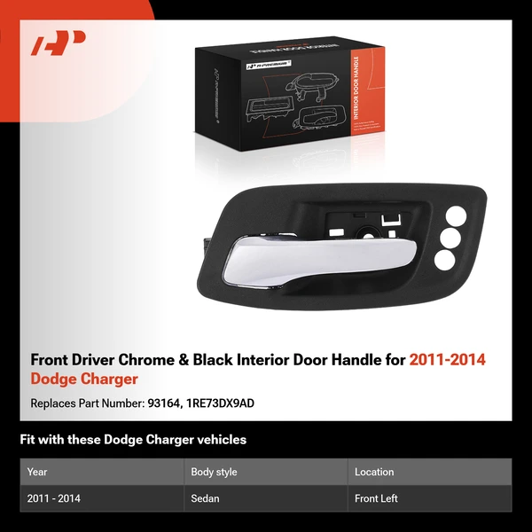 Front Driver Chrome & Black Interior Door Handle for 2011-2014 Dodge Charger
