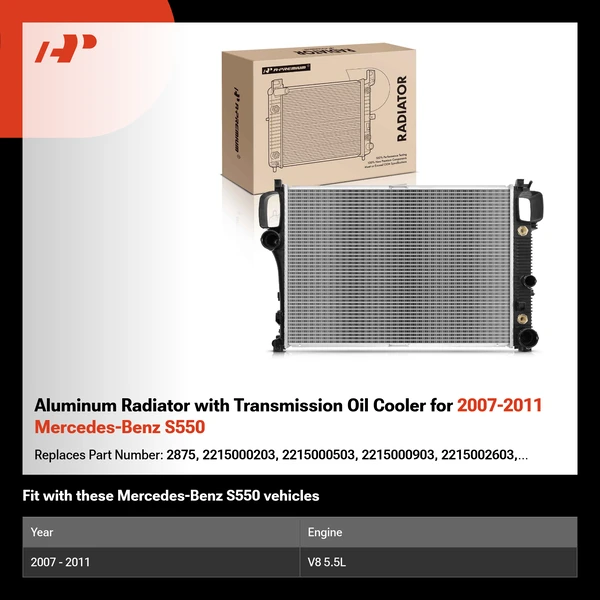 Aluminum Radiator with Transmission Oil Cooler for 2007-2011 Mercedes-Benz S550