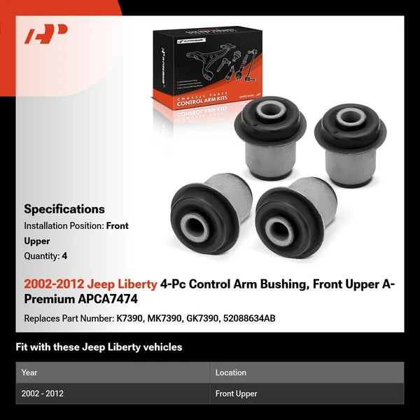 2002-2012 Jeep Liberty 4-Pc Control Arm Bushing, Front Upper A-Premium APCA7474