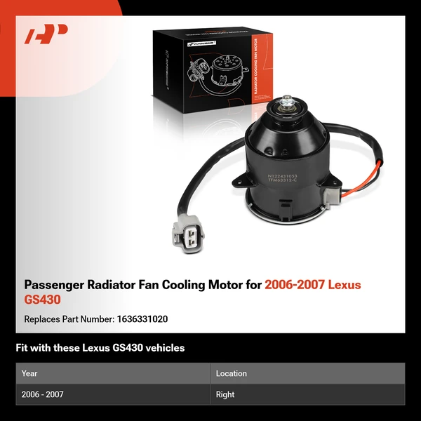 Passenger Radiator Fan Cooling Motor for 2006-2007 Lexus GS430