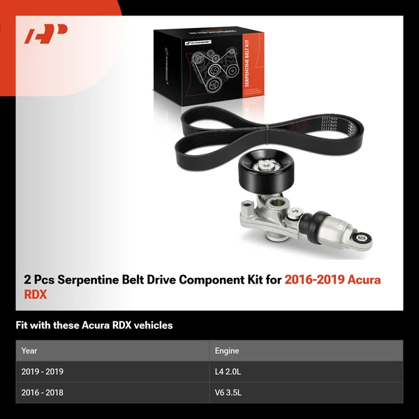 2 Pcs Serpentine Belt Drive Component Kit for 2016-2019 Acura RDX