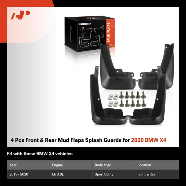 4 Pcs Front & Rear Mud Flaps Splash Guards for 2020 BMW X4