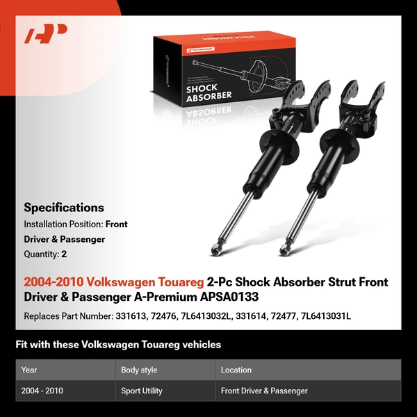 2004-2010 Volkswagen Touareg 2-Pc Shock Absorber Strut Front Driver & Passenger A-Premium APSA0133