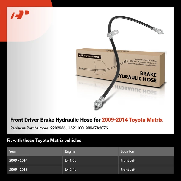 Front Driver Brake Hydraulic Hose for 2009-2014 Toyota Matrix