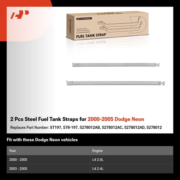 2 Pcs Steel Fuel Tank Straps for 2000-2005 Dodge Neon