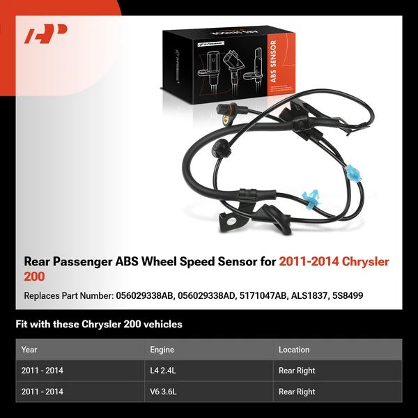 Rear Passenger ABS Wheel Speed Sensor for 2011-2014 Chrysler 200