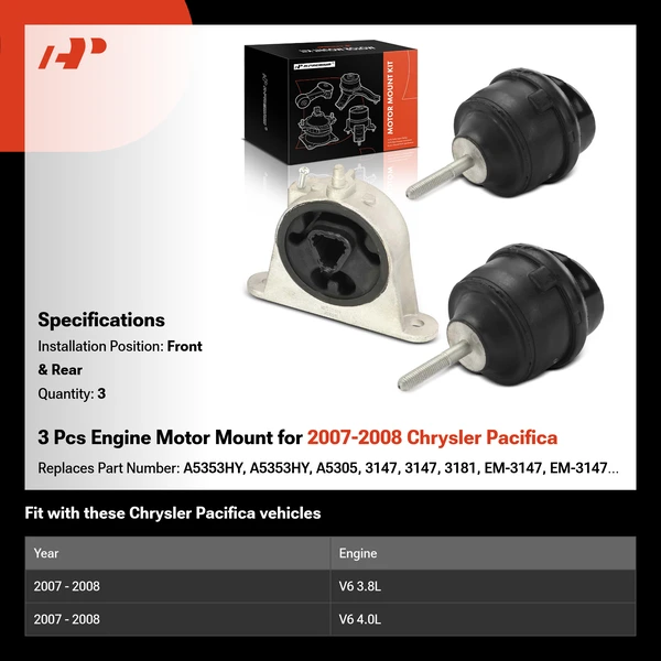 3 Pcs Engine Motor Mount for 2007-2008 Chrysler Pacifica