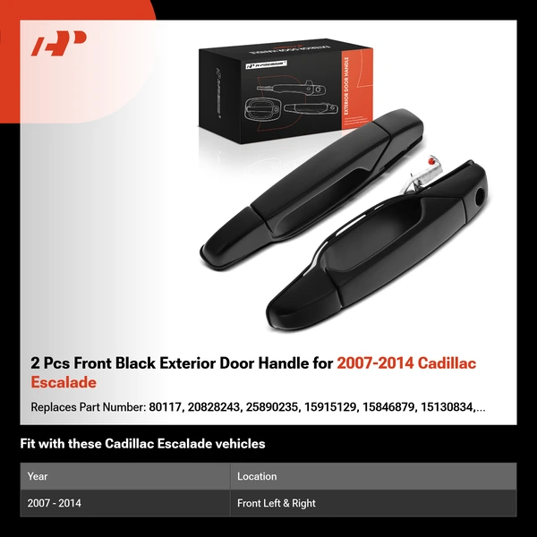 2 Pcs Front Black Exterior Door Handle for 2007-2014 Cadillac Escalade