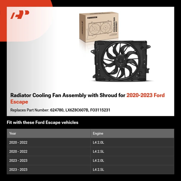Radiator Cooling Fan Assembly with Shroud for 2020-2023 Ford Escape