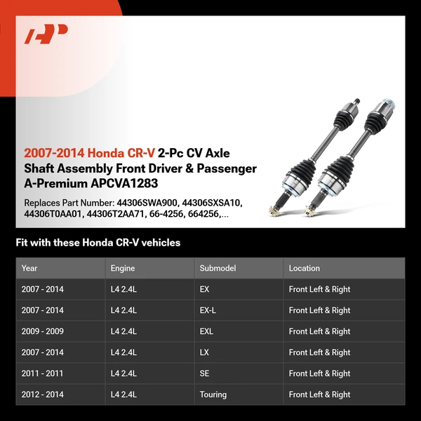 2007-2014 Honda CR-V 2-Pc CV Axle Shaft Assembly Front Driver & Passenger A-Premium APCVA1283