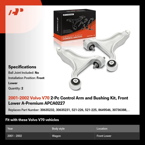 2001-2002 Volvo V70 2-Pc Control Arm and Bushing Kit, Front Lower A-Premium APCA0227
