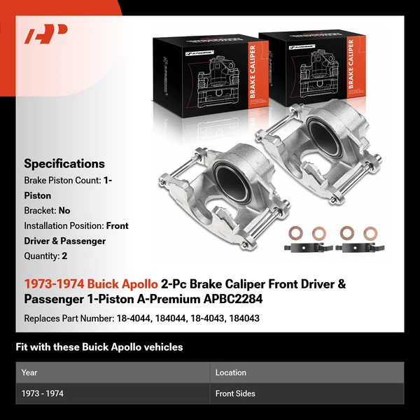 1973-1974 Buick Apollo 2-Pc Brake Caliper Front Driver & Passenger 1-Piston A-Premium APBC2284