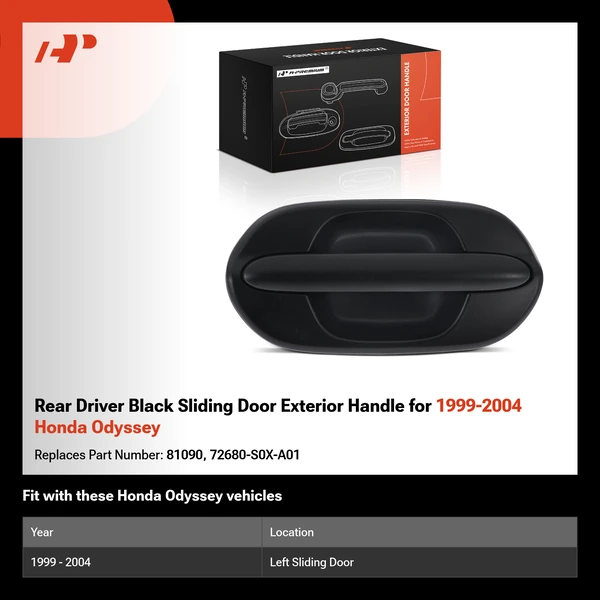 Rear Driver Black Sliding Door Exterior Handle for 1999-2004 Honda Odyssey