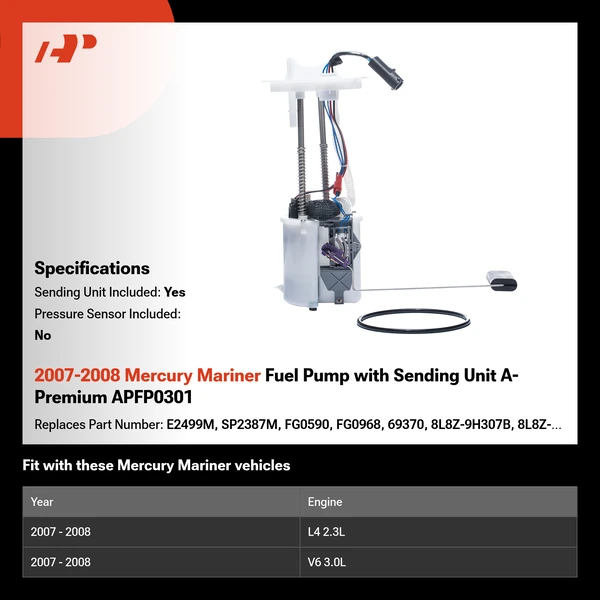 2007-2008 Mercury Mariner Fuel Pump with Sending Unit A-Premium APFP0301