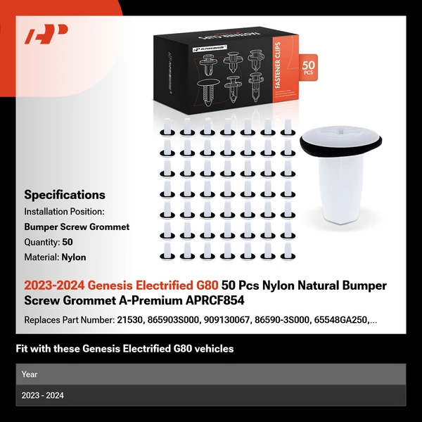 2023-2024 Genesis Electrified G80 50 Pcs Nylon Natural Bumper Screw Grommet A-Premium APRCF854