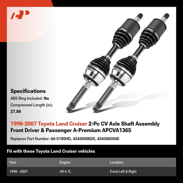 1998-2007 Toyota Land Cruiser 2-Pc CV Axle Shaft Assembly Front Driver & Passenger A-Premium APCVA1365