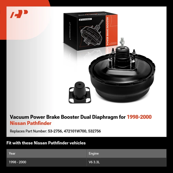 Vacuum Power Brake Booster Dual Diaphragm for 1998-2000 Nissan Pathfinder