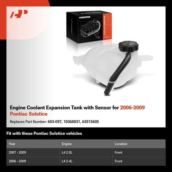 Engine Coolant Expansion Tank with Sensor for 2006-2009 Pontiac Solstice