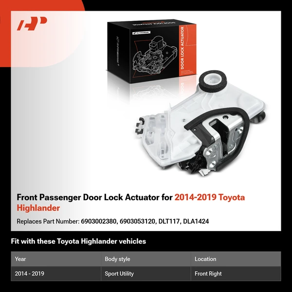 Front Passenger Door Lock Actuator for 2014-2019 Toyota Highlander