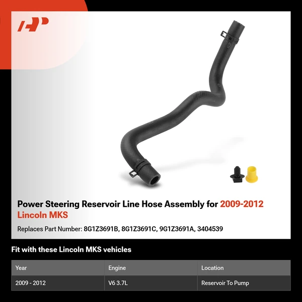 Power Steering Reservoir Line Hose Assembly for 2009-2012 Lincoln MKS