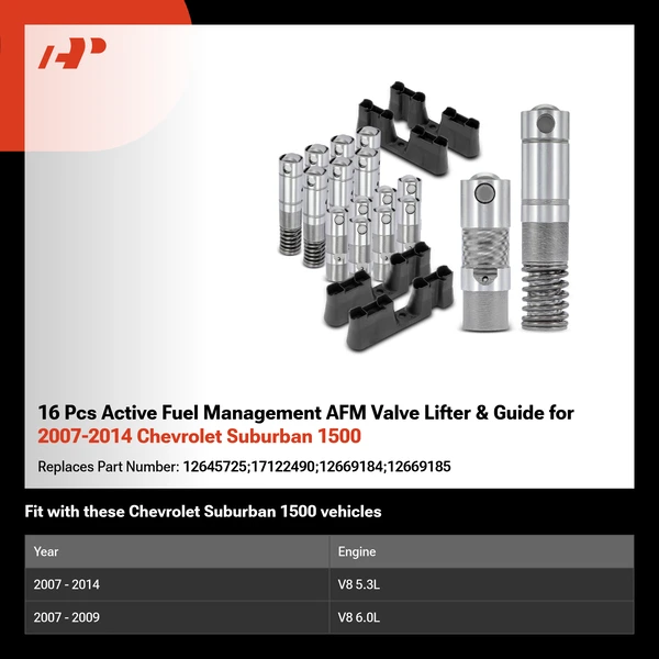16 Pcs Active Fuel Management AFM Valve Lifter & Guide for 2007-2014 Chevrolet Suburban 1500