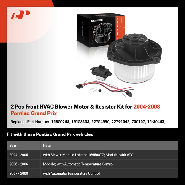 2 Pcs Front HVAC Blower Motor & Resistor Kit for 2004-2008 Pontiac Grand Prix