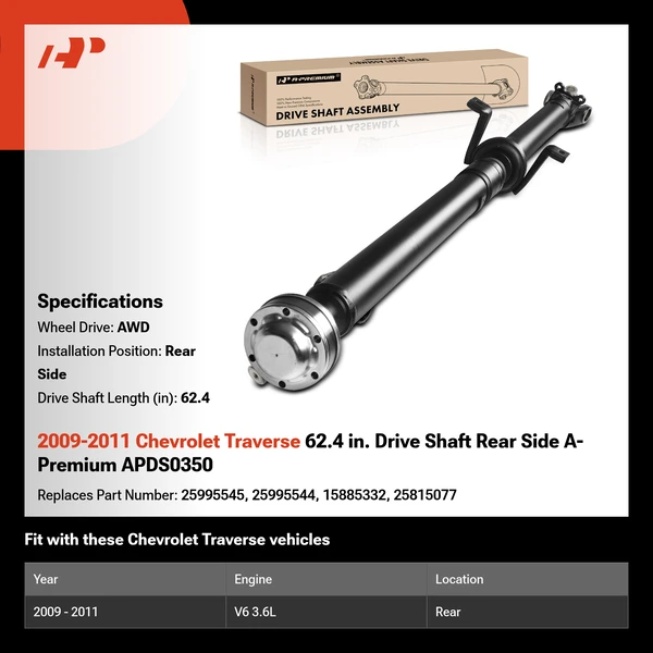 2009-2011 Chevrolet Traverse 62.4 in. Drive Shaft Rear Side A-Premium APDS0350